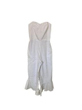 Amanda Uprichard White Strapless Jumpsuit With Cropped Ruffled Hems